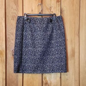 Elliott Lauren Knee Length Preppy Tweed Pencil Skirt, Size 10, Black & White